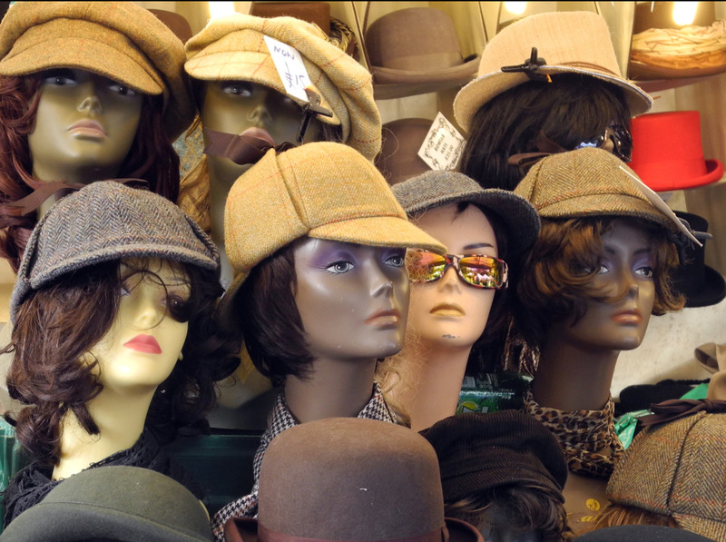 2025.68.26: Saltaire Festival hats on mannequin heads. Digital image credit: Saltaire Collection