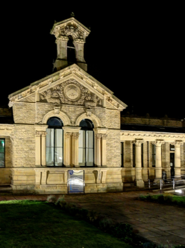 2025.68.76: Salt Building (Shipley College) at night. Digital image credit: Saltaire Collection