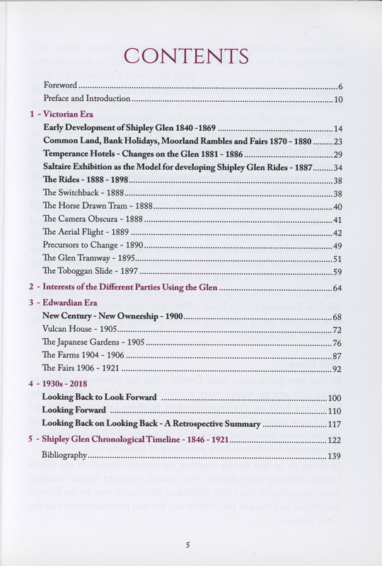 2025.61: Shipley Glen - the history and development of a Victorian playground: Contents page. Digital image credit: Saltaire Collection