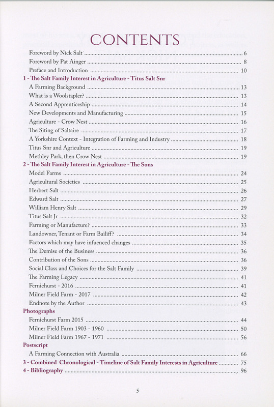 2025.60: Sir Titus Salt and Sons - a farming legacy: Contents page. Digital image credit: Saltaire Collection