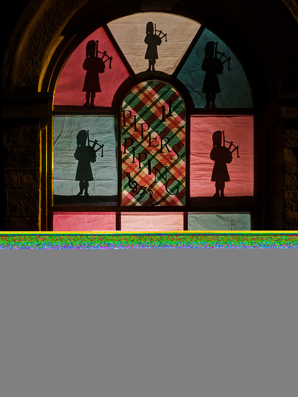 2025.68.18: Saltaire Advent Window (Bagpipers). Digital image credit: Saltaire Collection
