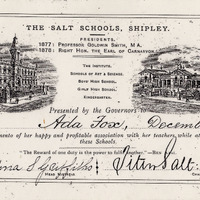 E1a-021a: Salts School certificate. Digital image credit: Saltaire Collection