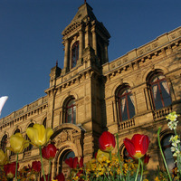 2025.68.56: Victoria Hall and tulips. Digital image credit: Saltaire Collection